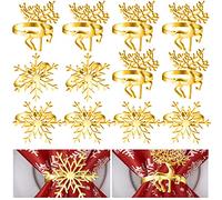 ELECLAND 12Pcs Gold Napkin Rings Holders, Deer & Snowflake Napkin Rings, Xmas Dinner Table Rings for Winter Party