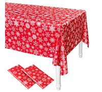 ELECLAND 2Pcs Xmas Snowflakes Tablecloths Plastic Xmas Snowflakes Table Covers 137cmx274cm Winter Tablecloth Rectangle Table CoverXmas Party Decor, Winter Holiday Home Decor , Red & White