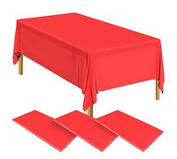 ELECLAND 3-Piece Plastic Table Covers - 137cm x 274cm Rectangle Red Tablecloths for Baby Shower, Wedding, Birthday & Christmas Parties