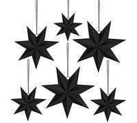 ELECLAND 6 Pcs Christmas Hanging Star Decoration Black 7 Pointed Paper Stars for DIY Winter Wedding Christmas Decorations
