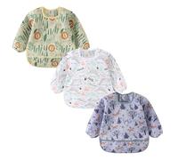 ElecMotive 3 Pack Long Sleeve Baby Bibs, Waterproof Sleeved Bib, Toddler Soft Bib for 6-30 Months (3 Pack C)