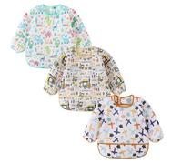 ElecMotive Long Sleeve Bibs 3 Pack Waterproof Sleeved Bib Baby Toddler Soft Bib for 6-30 Months
