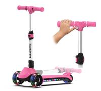 ELECOSMOS Electric Scooter for Kids Ages 4-9, 3 Wheel Electric Scooters for Kid, Light Up Wheels & Deck, Long Battery Life, Kick Scooter for Kids 5-7, Biginner Electric Scooter, Girls, Toddlers, Pink