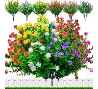 Elecoutek 12 Bundles Artificial Flowers Outdoor, 6 Colors Fake Flowers UV Resistant Faux Plastic Greenery Shrubs Plants for Outside Indoors Hanging Basket Garden Window Box Decoration