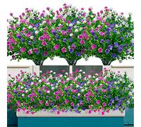 Elecoutek 8 Bundles Artificial Plants and Flowers Outdoor, Fake Flowers UV Resistant Faux Plastic Shrubs for Outside Spring Hanging Basket Garden Window Box Decoration(White Fuchsia Purple)