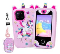 Elecoutek Kids Smart Phone for Girls, Toddler Unicorn Phone Toys for 3-10 Year Old Girl, Kids Mobile Phone Toy with Dual Cameras, 2.8 Inch Touchscreen, Music Player, Games, 32 GB Card and Bag (Pink)