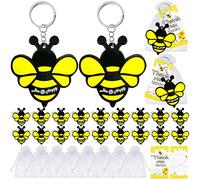 Elecrainbow 120 Pack Bumble Bee Keyring Pack including 40 Keychains, 40 Thank You Tags and 40 Bags for Bee Party, Mommy to Bee, Baby to Bee Baby Shower, Adult Bee, Queen Bee, Birthday, Gender Reveal