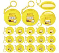 Elecrainbow 15 Pack Honey Pot Mini Coin Purses with Keyring for Bumble Bee Baby to Bee Baby Shower Gender Reveal Party Supplies,Yellow