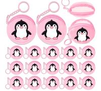 Elecrainbow 15 Pack Penguin Mini Coin Purses with Keyring for Penguin Winter Themed Party,Goodie Stuffer,Present for Friends,Guest Return Gift, Baby Shower,Birthday Party,Pink