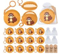 Elecrainbow 36 Pack Beaver Change Purses Set Include 12 Wallets with Keyring, 12 Thank You Tags and 12 Organza Bags for Safari, Jungle,Wild Birthday, Castor Decoration,Khaki
