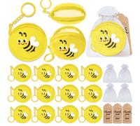 Elecrainbow 36 Pack Bee Change Coin Purses Set Include 12 Bee Wallets with Keyrings, 12 Thank You Tags and 12 Organza Bags for Honey Bee, bumble bee, Mommy to Bee, Baby to Bee, Birthday,Yellow