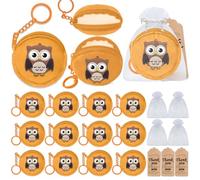 Elecrainbow 36 Pack Owl Change Purses Set Include 12 Wallets with Keyring,12 Thank You Tags and 12 Organza Bags for Woodland Forest Animals Party,Thanksgiving,Baby Shower,Birthday Party, Khaki