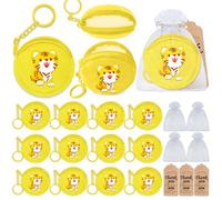 Elecrainbow 36 Pack Tiger Change Purses Set Include 12 Wallets with Keyring,12 Tags and 12 Organza Bags for Tiger Jungle Safari Themed Pary,Creative Souvenirs,Birthday Decor,Yellow