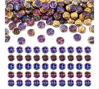 Elecrelive 100Pcs Flat Round Vowel Letter Beads 10mm Alphabet A E I O U Gold Glass Alphabet Beads for Jewelry DIY Making Crafts Bracelets Necklaces Ornaments