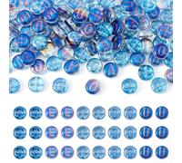 Elecrelive 100Pcs Flat Round Vowel Letter Beads 10mm Letter A E I O U Mixed Blue Glass Alphabet Beads for Jewelry DIY Making Crafts Bracelets Necklaces Ornaments