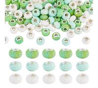 Elecrelive 100Pcs Large Hole European Beads Green White Rondelle Fairy Garden Beads for Charms Bracelet Necklace Pens Making