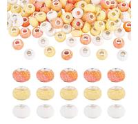Elecrelive 100Pcs Large Hole European Beads Orange White Rondelle Fairy Garden Beads for Charms Bracelet Necklace Pens Making