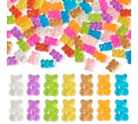 Elecrelive 100pcs Luminous Bear Cabochons Mixed Color Flatback Resin Teddy Bear Charms Glow in The Dark Gummy Bear Candy Beads 17.5x11.5x6mm for Scrapbooking Phone Case