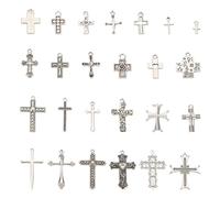 Elecrelive 100Pcs Tibetan Style Cross Charms Antique Silver Crucifix Cross Charms Easter Theme Religious Pendants for Jewelry Necklace Bracelet Keychain Making
