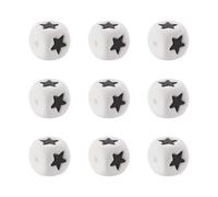Elecrelive 10Pcs White Cube Silicone Beads with Black Star Pattern 12mm Square Silicone Focal Beads for Pen Necklaces Bracelet Keychain Making