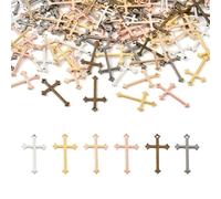 Elecrelive 120Pcs Alloy Cross Charms Religious Crosses Pendants 6 Colors Tibetan Style Prayer Pendants Easter Theme Jewelry 23.5x13.5mm for Necklace Bracelet Keychain Making