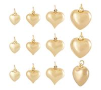 Elecrelive 12Pcs 18K Gold Plated Heart Charms 4 Styles Heart-Shaped Brass Pendants with Jump Ring for Necklace Bracelet Earring Jewelry Accessories