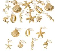 Elecrelive 14Pcs Ocean Charms for Jewelry Making, Fish Sea Animal Pedants Summer Beach Seashell Charms 7 Styles for Necklace Bracelets Keychain Jewelry Accessories