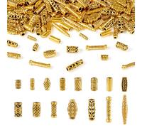 Elecrelive 150Pcs Tibetan Hollow Tube Beads Metal Alloy Column Oval Cuboid Loose Beads Antique Golden for European Bracelets Necklaces Jewelry Making