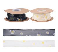 Elecrelive 20 Yards Daisy Organza Ribbons 40mm Flower Printed Chiffon Mesh Ribbons for Bouquet Gift Wrapping Christmas Tree Bows Craft Supplies