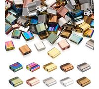 Elecrelive 200Pcs 5mm Metallic Tila Beads 10 Colors Square Glass Spacer Beads 2-Hole Flat Link Multi-Strand Bracelet Kit for DIY Jewelry Necklace Earring Making