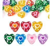 Elecrelive 20Pcs Colorful Heart Beads 14mm Painted Enamel Lampwork Beads Hand Drawn Crystals for Valentine's Day Bracelet Necklace Earring Making