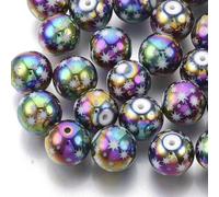 Elecrelive 20Pcs Colorful Star Pattern Glass Beads 10mm Christmas Holiday Round Beads for Necklace Bracelet Earring Xmas Party Favor