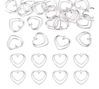 Elecrelive 20Pcs Double Heart Charms Antique Silver Hollow Love Charms Blank Bezel Pendants for Valentines Mother's Day Necklace Bracelet Earring Jewelry Crafting