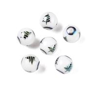 Elecrelive 20Pcs Green Christmas Tree Glass Beads 10mm Christmas Theme Round Glass Beads for Necklace Bracelet Earring Xmas Party Favor