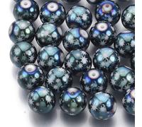 Elecrelive 20Pcs Green Plated Star Pattern Glass Beads 10mm Christmas Holiday Round Beads for Necklace Bracelet Earring Xmas Party Favor