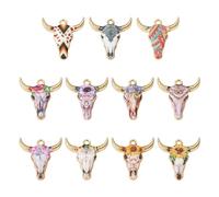 Elecrelive 22pcs Cow Head Charms Enamel Cow Cattle Pendants Light Gold Plated Ox Head Pendants Western Charms for DIY Jewelry Making Bracelet Necklace Earring