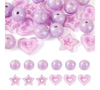 Elecrelive 24Pcs Cute Purple Star Heart Beads 4 Styles Large Acrylic Round Beads for Jewelry DIY Making Crafts Bracelets Necklaces Earrings Keychains