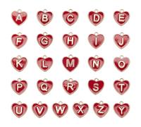 Elecrelive 26Pcs Letter Enamel Charms Heart Shape Double Sided Pendants Crimson Initial A-Z Alphabet Charms for Valentine Bracelet Necklace Jewelry Crafts