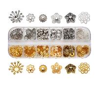 Elecrelive 300Pcs Filigree Flower Spacer Beads Caps Silver Golden Flower End Caps 6 Styles Metal Bali Style Mixed End Charms for Necklace Bracelet Earring Jewelry Supplies