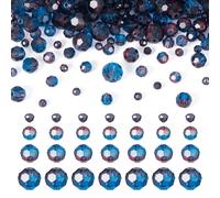 Elecrelive 313Pcs Round Crystal Glass Beads for Jewelry, Marine Blue Multiple Faceted Loose Spacer Glass Beads 4/6/8/10 mm for Bracelet Earring Necklace DIY Craft