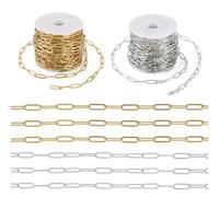 Elecrelive 32.8 Feet Stainless Steel Paperclip Chain Roll 2 Colors Drawn Elongated Cable Chains 12x4mm for Jewelry Bracelet Necklace Making