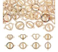 Elecrelive 32Pcs Virgin Mary Charms Our Lady Crucifix Connection Cubic Zirconia Connector Charms Religious Medal Pendant for DIY Jewelry Rosary Holy Beads Bracelet Necklace