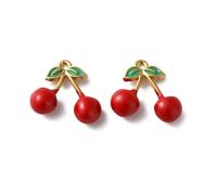 Elecrelive 3Pcs Red Enamel Cherry Charms Tiny Fruit Charms Gold Plated Enamel Pendants for DIY Necklace Bracelet Earrings Keychain Crafting