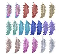 Elecrelive 40Pcs Colorful Feather Pendants Stainless Steel Filigree Charm 10 Colors Dreamer Catcher Etched Metal Embellishments for DIY Necklace Bracelet Earring Jewelry Supplies