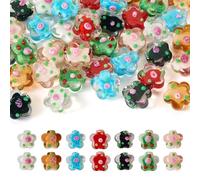 Elecrelive 42Pcs Flower Lampwork Glass Beads 7 Colors Plum Blossom Lampwork Loose Beads Colorful Floral Charms for Crafts DIY Necklaces Earrings Bracelets Making