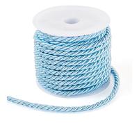Elecrelive 5.47 Yards Twisted Cord Rope 3mm Light Blue Twisted Cord Trim String 3-Ply Polyester Silk Cord Decorative Rope Soft Silk Rope for Macrame Bracelets Curtain Costumes Christmas Ornament