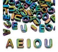 Elecrelive 50Pcs Colorful Lacing Letters Beads Iridescent Large Alphabet Beads Vowel A/E/I/O/U Acrylic Slide Alphabet Blocks for Jewelry Bracelets Necklaces Keychain Arts Crafts