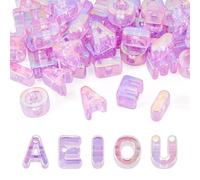 Elecrelive 50Pcs Lacing Letters Beads Iridescent Large Alphabet Beads Vowel A/E/I/O/U Letter Keychain Charms Violet for Jewelry Bracelets Necklaces Arts Crafts