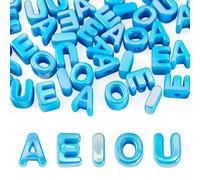 Elecrelive 50Pcs Lacing Letters Beads Iridescent Large Alphabet Beads Vowel A/E/I/O/U Letter Keychain Charms Deep Sky Blue for Jewelry Bracelets Necklaces Arts Crafts