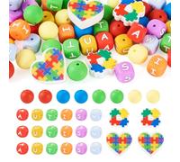 Elecrelive 54Pcs Cube Silicone Letter Beads Autism Awareness Theme Silicone Focal Beads Puzzle Style for Pen Necklaces Bracelet Keychain Making